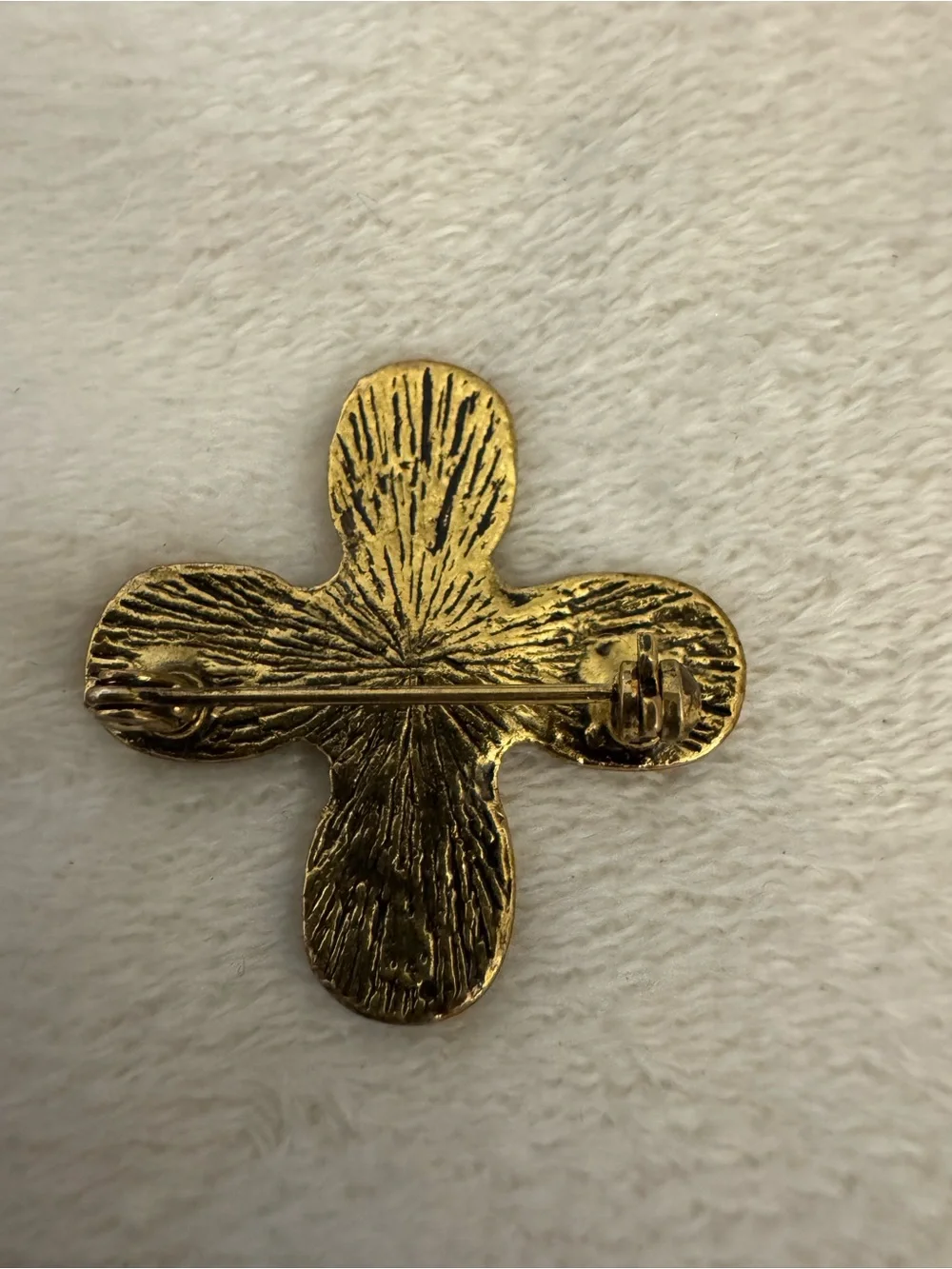 Gold-Tone Cross Brooch with Royal Blue Stones